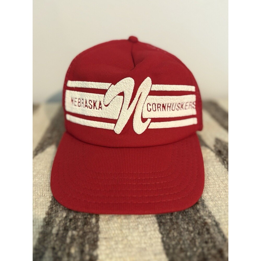Vintage 1990s Nebraska Cornhuskers Red SnapBack Mesh Hat Red & White Trucker Cap